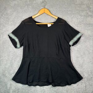 JUNAROSE Blouse Women Beaded‎ Short Sleeves Sheer Size 16